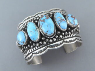 Turquoise Jewelry - Wide Golen Hills Turquoise Bracelet Cuff by Navajo Indian jeweler, Happy Piasso $1,495- FOR SALE