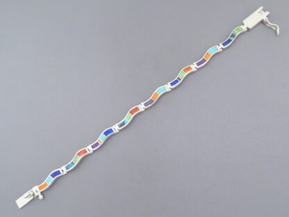 Inlaid Multi-Color Link Bracelet (‘Wavy’)