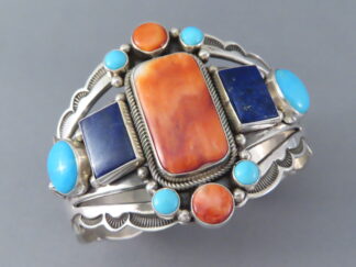 Colorful Spiny Oyster Shell & Sleeping Beauty Turquoise Multi-Stone Cuff Bracelet