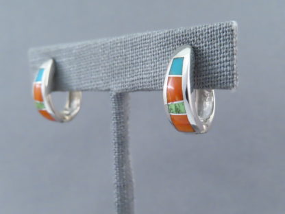 Colorful Multi-Stone Inlay Earrings (Smaller Huggies)