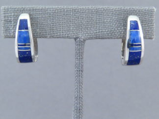 Lapis Inlay Earrings (Larger Huggies)