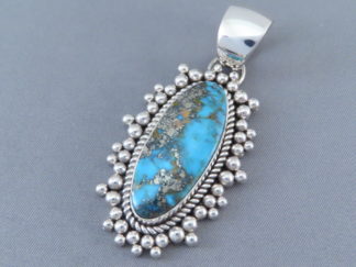 Sterling Silver & Kingman Turquoise Pendant by Native American Indian jewelry artist, Artie Yellowhorse FOR SALE $595-