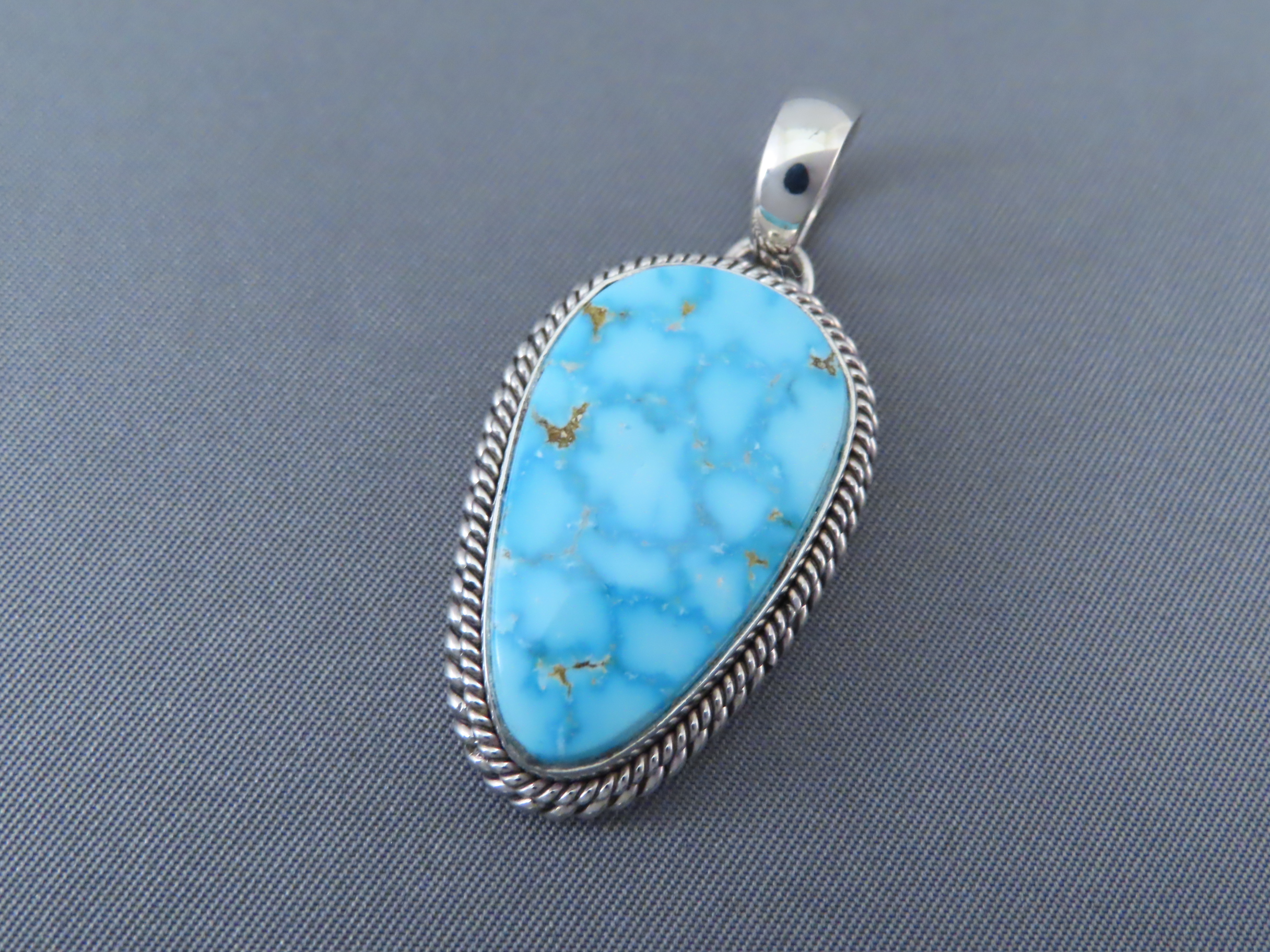 Buy Turquoise Jewelry - Smaller Blue Kingman Turquoise Slider Pendant by Navajo jeweler, Artie Yellowhorse FOR SALE $325-