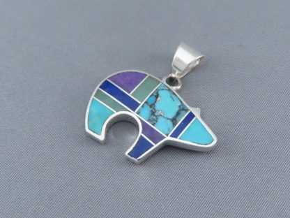 Inlaid Multi-Stone BEAR Pendant (mid-size)