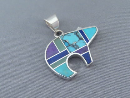 Inlaid Multi-Stone BEAR Pendant (mid-size)