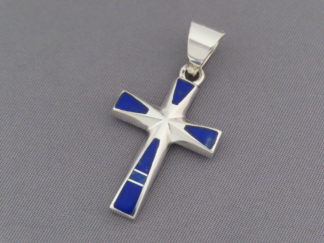 Native American Jewelry - Lapis Inlay Cross Pendant by Navajo jeweler, Peterson Chee $160- FOR SALE