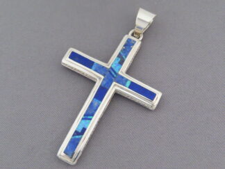 Lovely Larger Lapis & Opal Inlay Cross Pendant