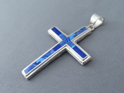 Lovely Larger Lapis & Opal Inlay Cross Pendant