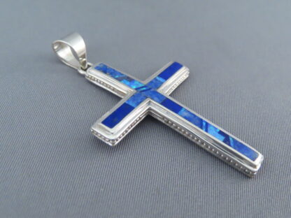 Lovely Larger Lapis & Opal Inlay Cross Pendant