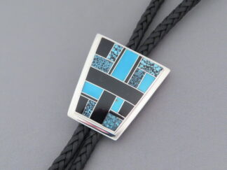 Inlaid Bolo - Black Jade & Turquoise Inlay Bolo Tie by Native American (Navajo) jeweler, Pete Chee FOR SALE $595-