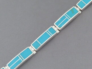 Turquoise Jewelry - Turquoise Inlay Link Bracelet by Native American Navajo Indian jeweler, Tim Charlie $530- FOR SALE
