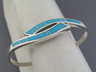 Turquoise Jewelry - Larger Turquoise Inlay Bracelet Cuff by Native American (Navajo) jewelry artist, Peterson Chee FOR SALE $330-