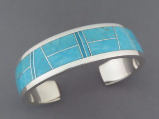 Inlay Jewelry - Turquoise Inlay Cuff Bracelet by Native American (Navajo) jewelry artist, Peterson Chee FOR SALE $695-