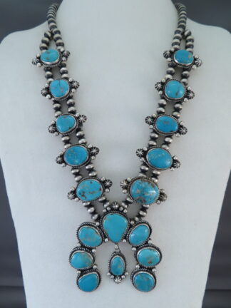 Fox Turquoise Squash Blossom Necklace