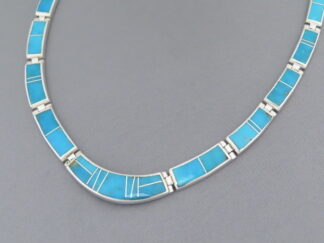 Turquoise Jewelry - Full Round Turquoise Inlay Necklace by Native American (Navajo) jeweler, Tim Charlie $1,095- FOR SALE