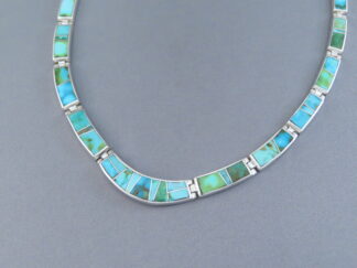 Shop Turquoise Jewelry - Full Sonoran Gold Turquoise Inlay Necklace by Native American jeweler, Tim Charlie FOR SALE $1,295-