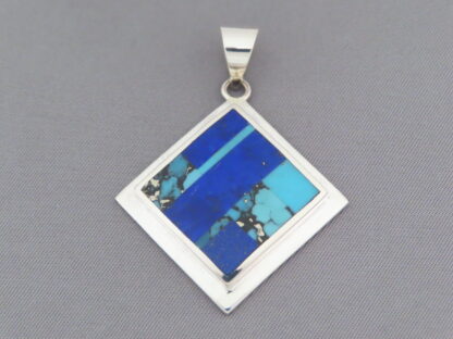 Turquoise & Lapis Inlay Pendant (Diamond-Shaped)