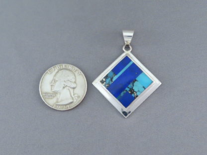 Turquoise & Lapis Inlay Pendant (Diamond-Shaped)