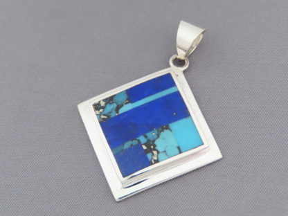 Turquoise & Lapis Inlay Pendant (Diamond-Shaped)