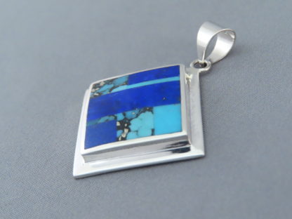 Turquoise & Lapis Inlay Pendant (Diamond-Shaped)