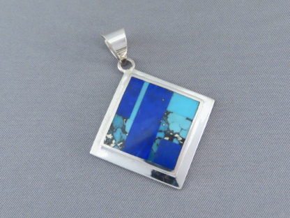 Turquoise & Lapis Inlay Pendant (Diamond-Shaped)