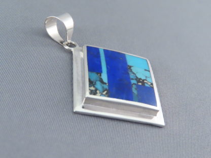 Turquoise & Lapis Inlay Pendant (Diamond-Shaped)