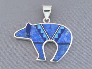 Native American Jewelry - Larger Lapis & Opal Inlay BEAR Pendant by Navajo Indian jeweler, Charles Willie FOR SALE $360-