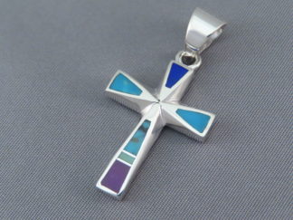 Inlay Cross - Inlaid Multi-Stone Cross Pendant by Native American (Navajo) jeweler, Tim Charlie FOR SALE $165-