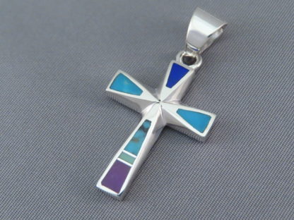 Inlaid Multi-Stone Cross Pendant