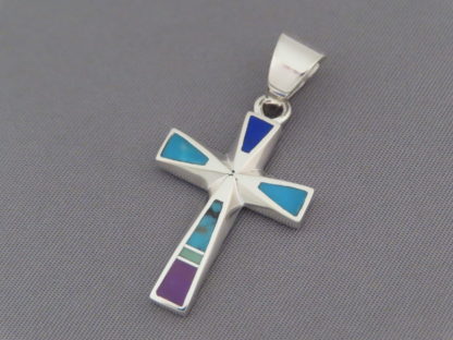 Inlaid Multi-Stone Cross Pendant