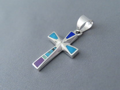 Inlaid Multi-Stone Cross Pendant