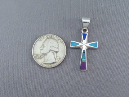 Inlaid Multi-Stone Cross Pendant