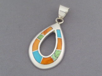 Inlaid Jewelry - Colorful Multi-Stone Inlay Pendant by Native American jeweler, Tim Charlie $175- FOR SALE