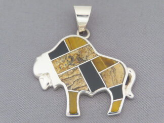 Bison Pendant - Multi-Stone Inlay Buffalo Pendant by Native American jeweler, Peterson Chee $230- FOR SALE