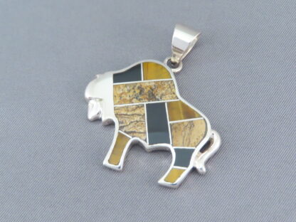 Multi-Stone Inlay Bison Pendant