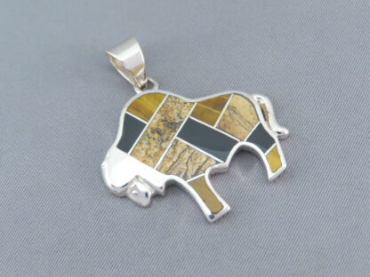 Multi-Stone Inlay Bison Pendant