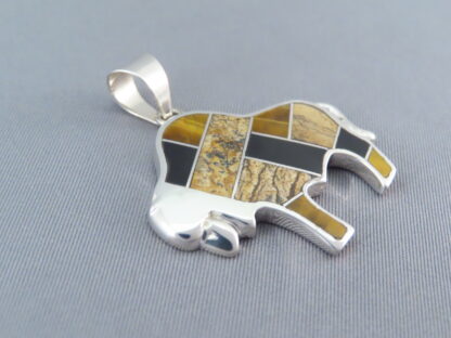 Multi-Stone Inlay Bison Pendant