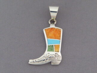 Boot Pendant - Colorful Multi-Stone Inlay Cowgirl Boot Pendant Slider by Navajo jewelry artist, Pete Chee $140- FOR SALE