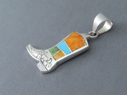 Colorful Multi-Stone Inlay ‘Cowgirl Boot’ Pendant