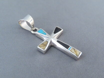 Multi-Stone Inlay Cross Pendant featuring Turquoise