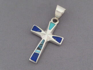 Buy Inalid Cross - Turquoise & Lapis Inlay Cross Pendant by Native American Indian jewelry artist, Tim Charlie $160- FOR SALE