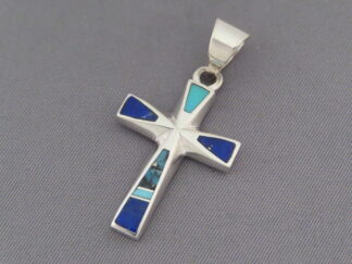 Turquoise and Lapis Inlay Cross Pendant