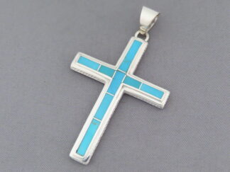 Buy Inlaid Cross - Large Turquoise Inlay Cross Pendant by Native American jeweler, Pete Chee $290- FOR SALE