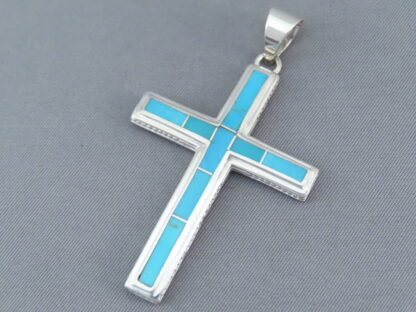 Turquoise Inlay Cross Pendant (Larger)