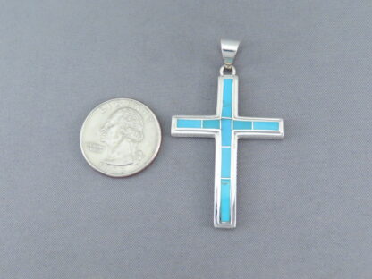 Turquoise Inlay Cross Pendant (Larger)