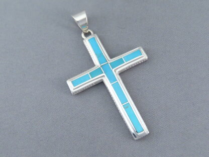 Turquoise Inlay Cross Pendant (Larger)