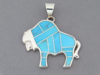 Turquoise Buffalo - Larger Turquoise Inlay Bison Pendant by Native American Indian jeweler, Pete Chee $290- FOR SALE
