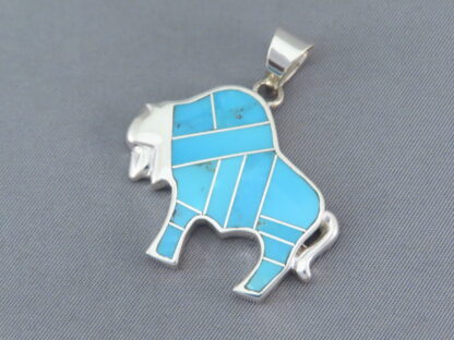 Turquoise Inlay Bison Pendant