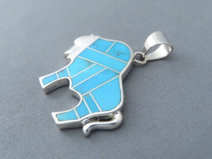 Turquoise Inlay Bison Pendant