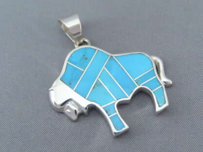 Turquoise Inlay Bison Pendant